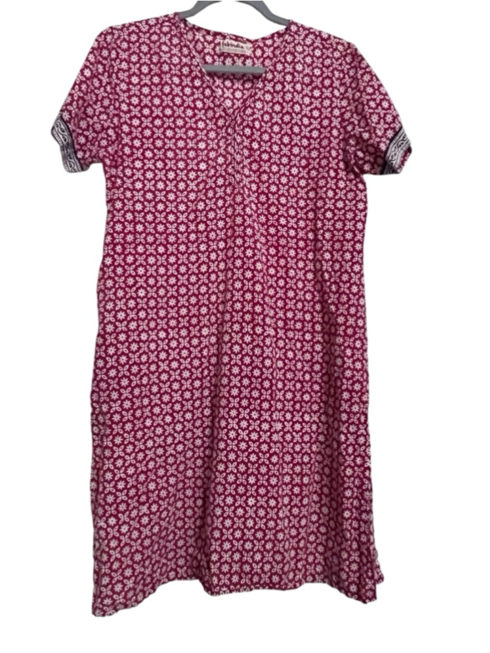EUC Fabindia Red & White Floral Print Short Sleeve Dress XL